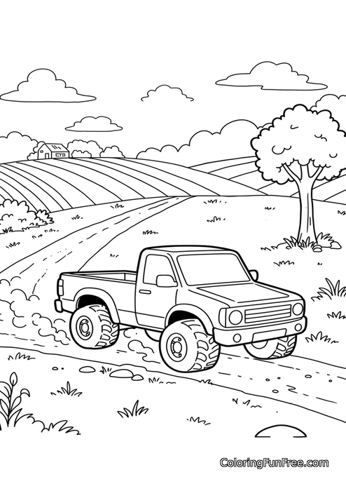 Pickup truck on farm road