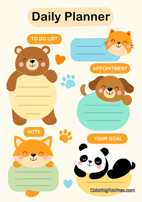 Animals daily planner