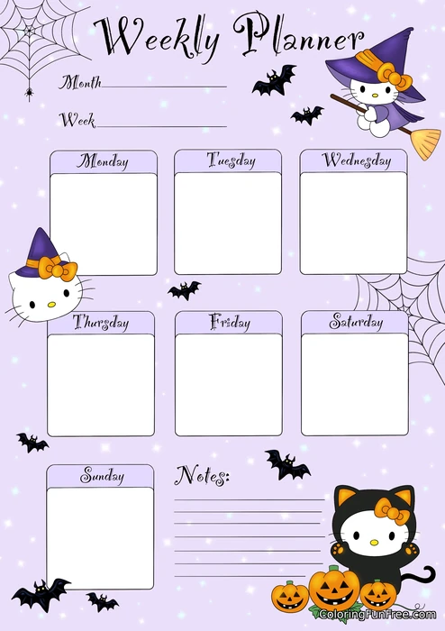 Hello Kitty halloween weekly planner
