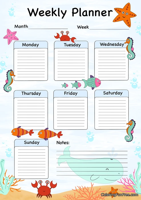 Ocean freinds weekly planner