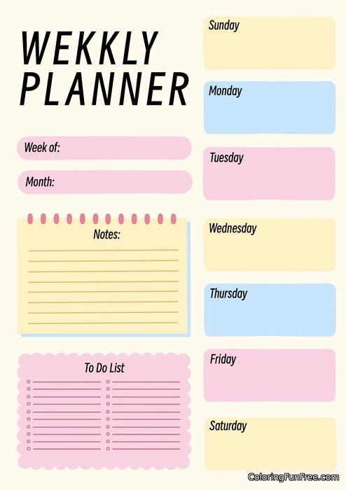 Standart pink weekly planner